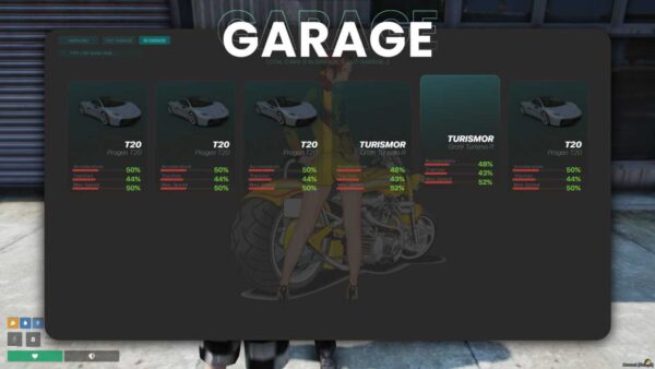 vehicle management in FiveM with fivem qbcore garage script. Explore custom interiors, police garages, and job-specific features.